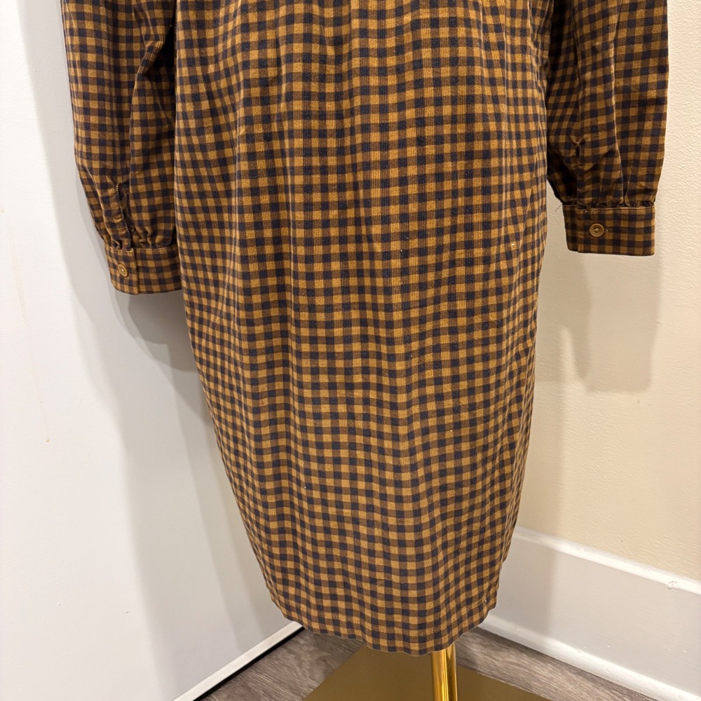 Garnet Hill Daphne Corduroy Dress Brown Check Plaid Gingham Ruffle Mock Neck M - Picture 9 of 11